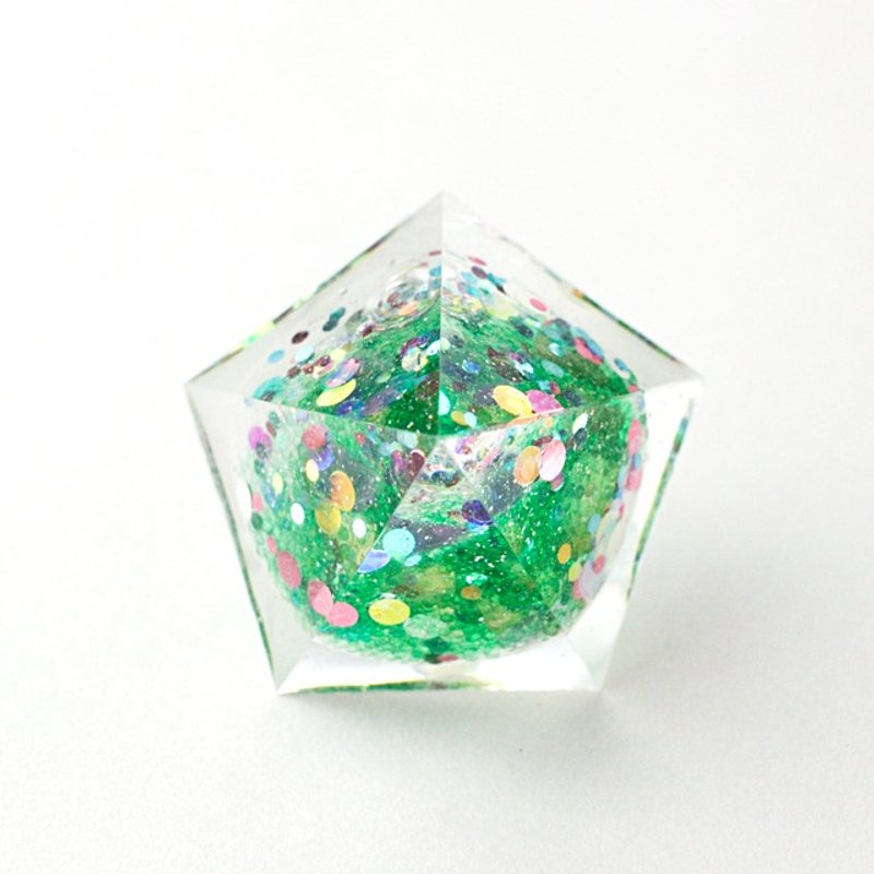 Pentagon dome single earrings (Snow dome G) - 耳环/耳夹 - 其他材质 绿色