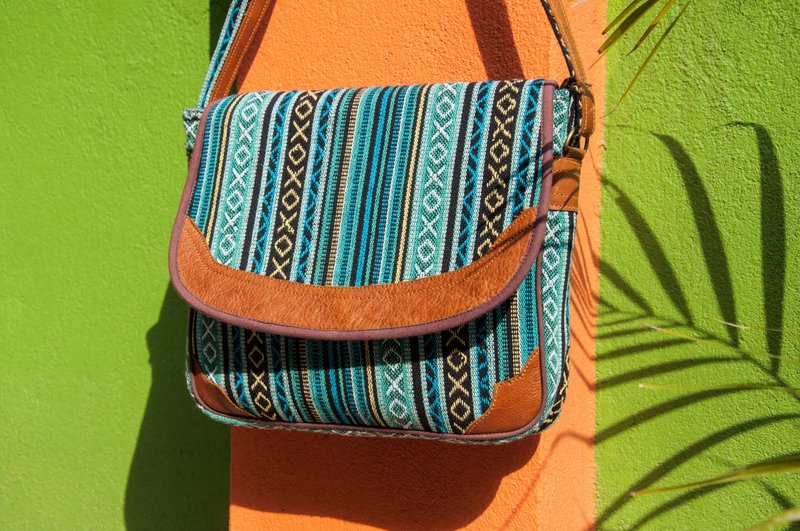 民族风侧背包 手工真皮侧背包 斜背包 boho斜背包-摩洛哥蓝色天空 - 侧背包/斜挎包 - 真皮 蓝色