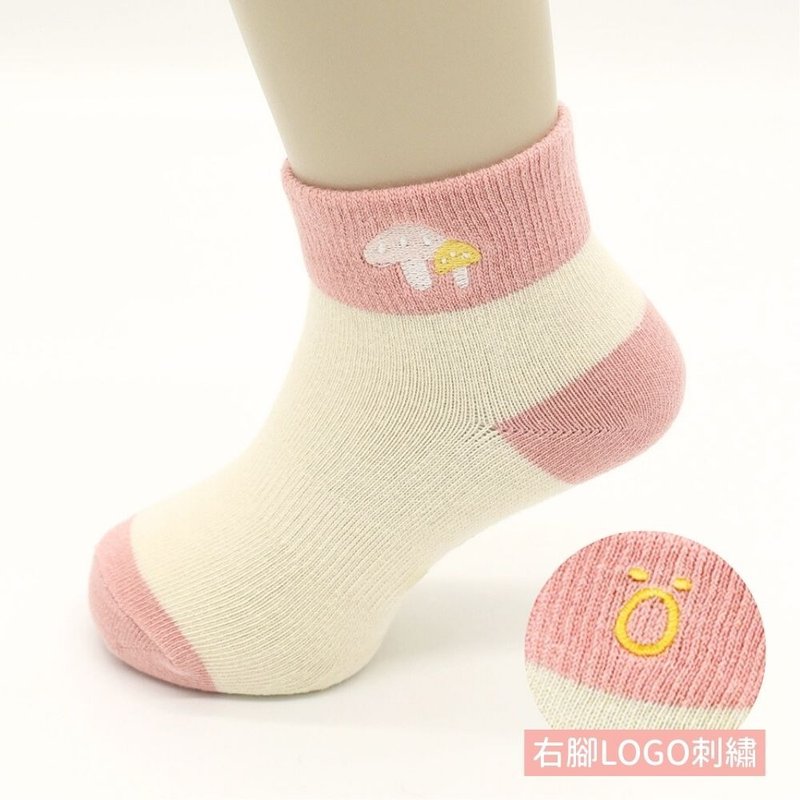 刺绣宽口短袜-菇菇 - 袜子 - 棉．麻 粉红色