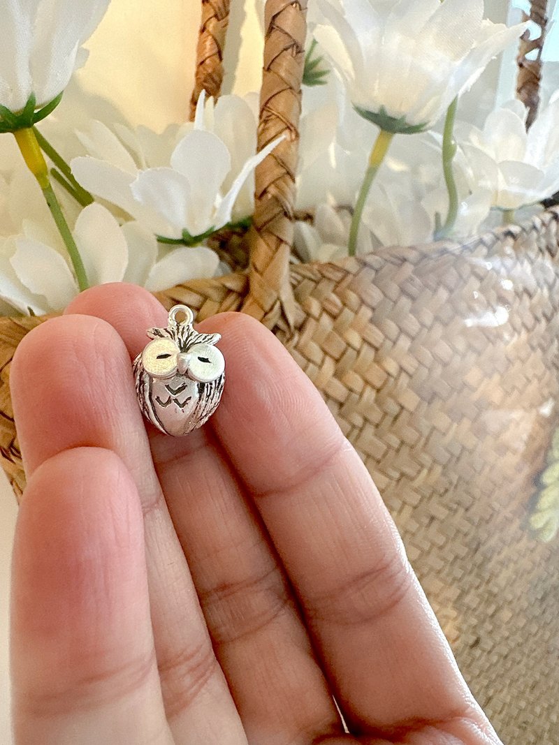 纯银**半立体小版=猫头鹰*小眼睛*/16~18寸银链** 纯手作 - 项链 - 纯银 银色