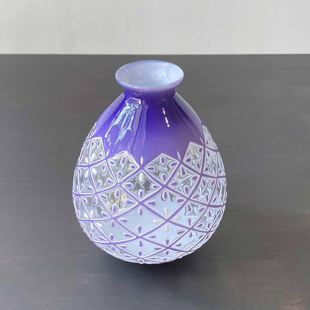 Blown glass vase purple lattice - 花瓶/陶器 - 玻璃 