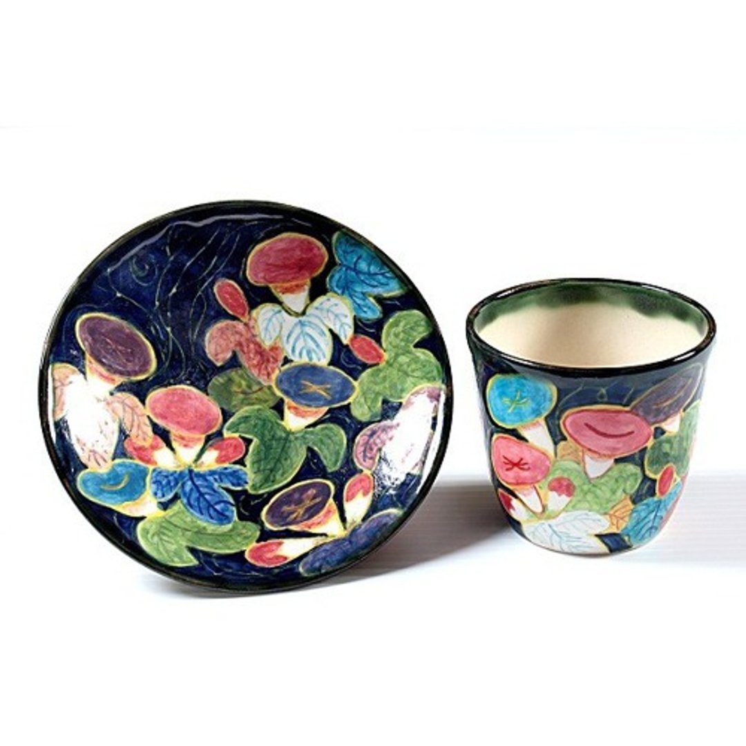 Free cup set of morning glory pattern (dark blue) - 咖啡杯/马克杯 - 陶 
