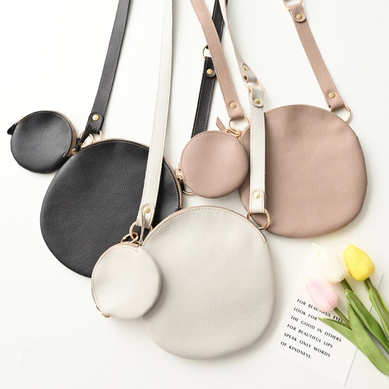 福袋 圆形斜背包 迷你随身包 组合 【 缩小皮革 】 肩背包 手机包 迷你包 真皮 母亲节 HS61K - 侧背包/斜挎包 - 真皮 灰色