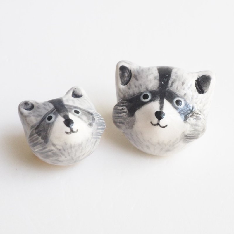 浣熊白瓷胸针-单个 - 胸针 - 瓷 灰色