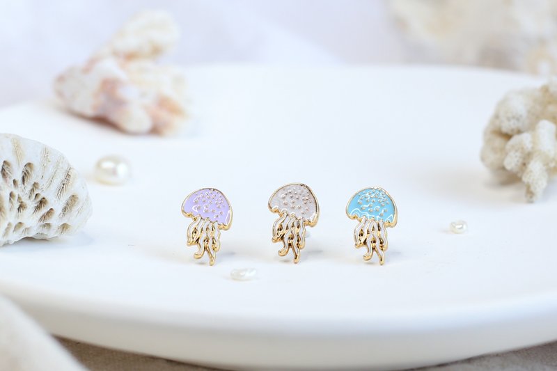 水母 Jellyfish 海洋生物 夹式耳环 手工饰品 生日礼物 纸盒包装 - 耳环/耳夹 - 珐琅 多色