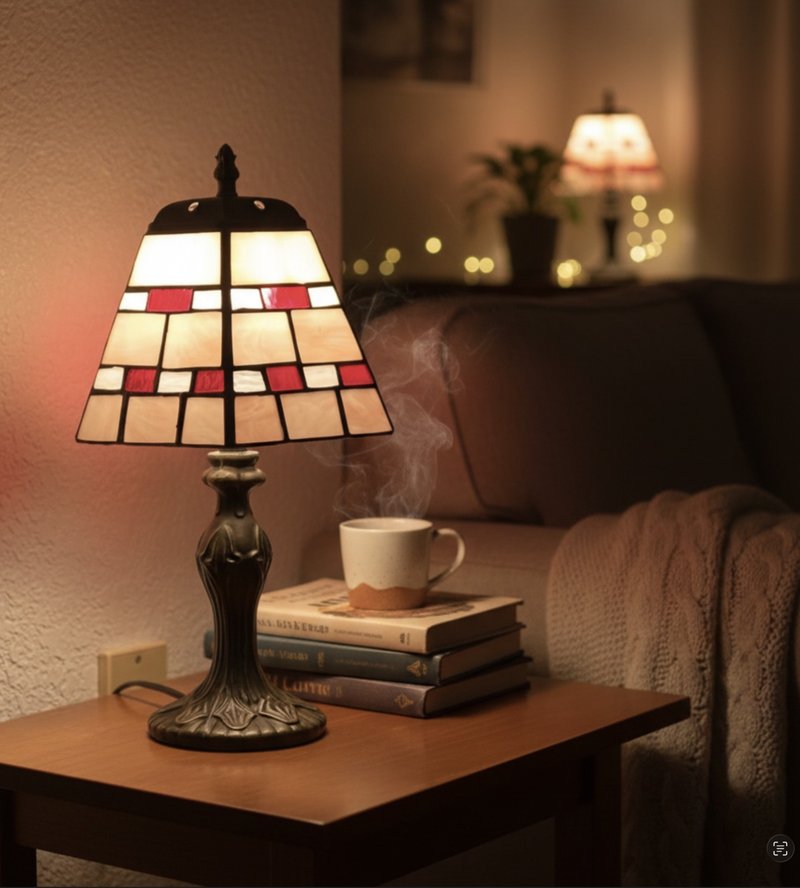 几何情调 | 经典红格复古镶嵌玻璃台灯 - 灯具/灯饰 - 玻璃 多色