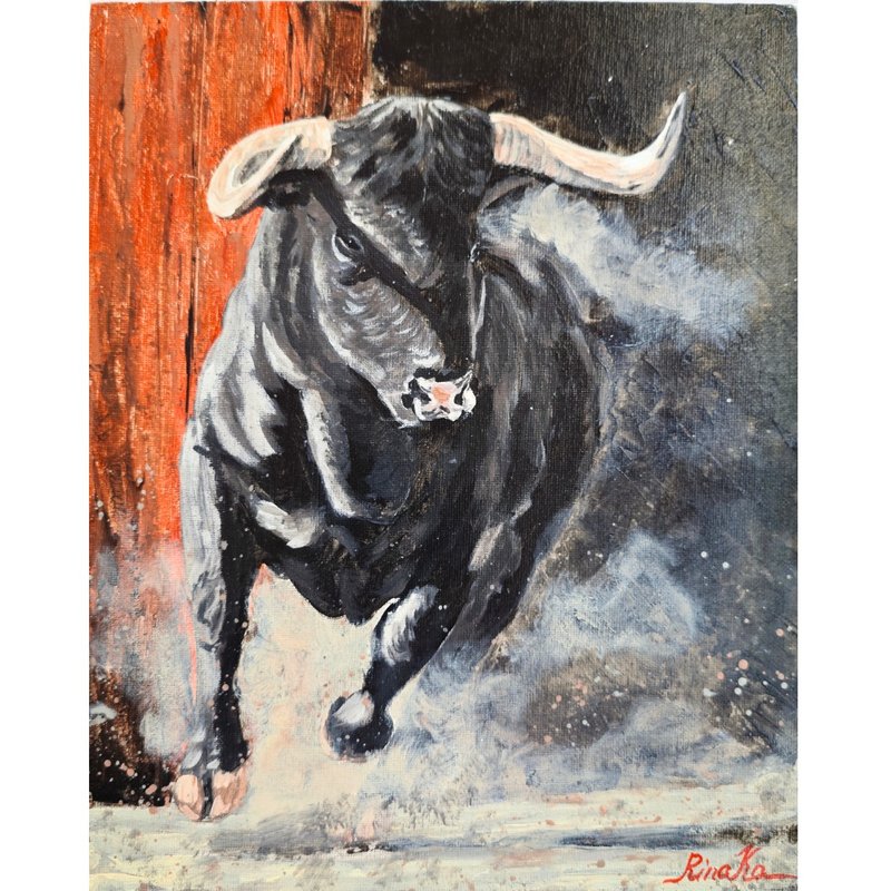 黑牛动物绘画斗牛原创墙画手绘由 RinaArtSK 绘制 - 墙贴/壁贴 - 其他材质 多色