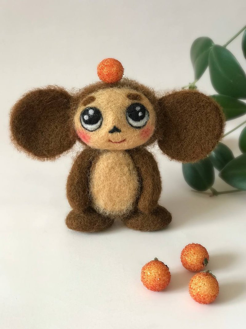 切布拉什卡玩具。 Cheburashka 毡制雕塑。 切巴什卡毛绒 - 玩具/玩偶 - 羊毛 咖啡色