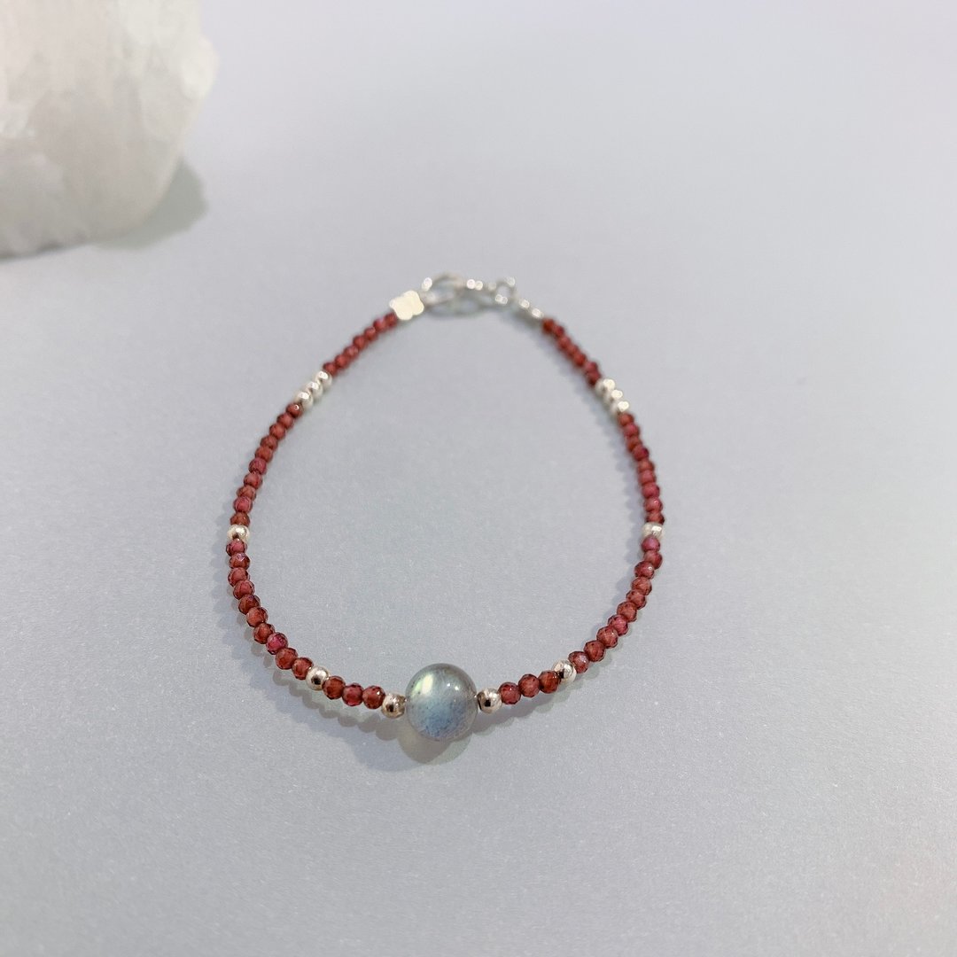 Ops garnet silver bracelet-石榴石/拉长石/酒红色/银/手链/礼物 - 手链/手环 - 宝石 红色