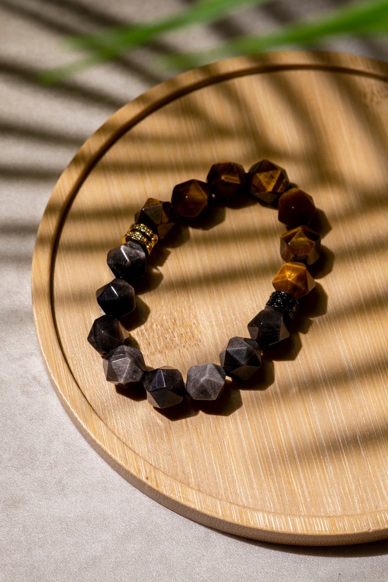 【Montagne】HALF | 银曜石 X 虎眼石 | 切角手链 - 手链/手环 - 水晶 多色