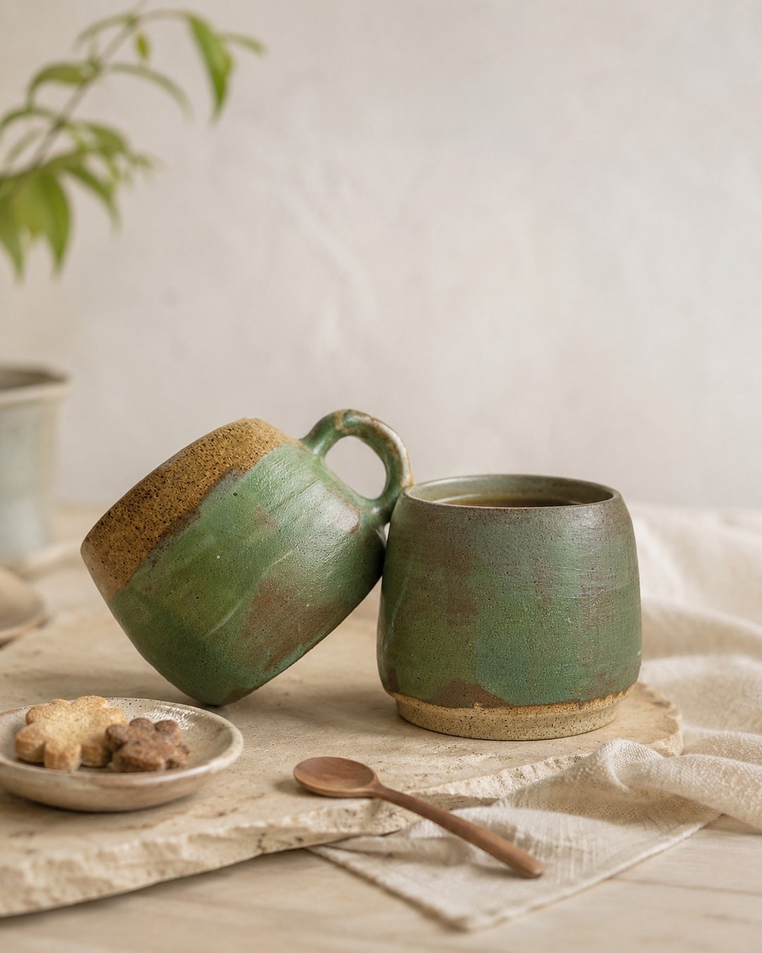 Rain Potter・森林绿・澳洲手工陶杯・深山釉彩・唯一作品 - 咖啡杯/马克杯 - 陶 绿色