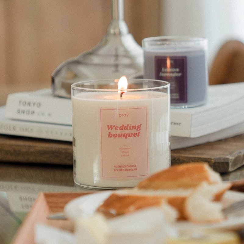 【韩国 PRAY】经典天然大豆蜡烛-茉莉花蔷 /两款容量 - 蜡烛/烛台 - 玻璃 白色