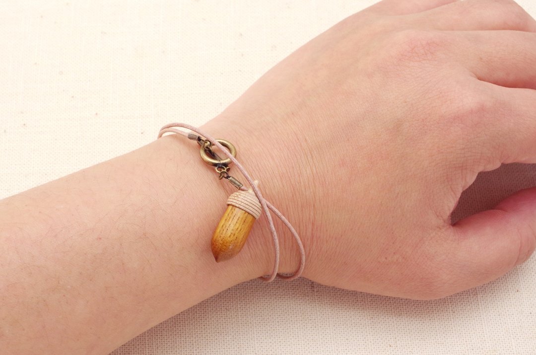 Wood Carving Acorn Bracelet : KEYAKI & Maple - 手链/手环 - 木头 橘色