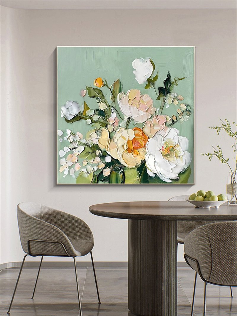 花语 手绘花卉装饰画肌理抽象画餐厅客厅挂画现代田园风治愈风 - 海报/装饰画/版画 - 亚麻 