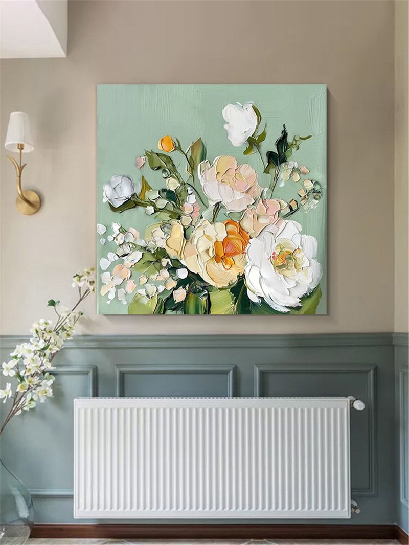 花语 手绘花卉装饰画肌理抽象画餐厅客厅挂画现代田园风治愈风 - 海报/装饰画/版画 - 亚麻 