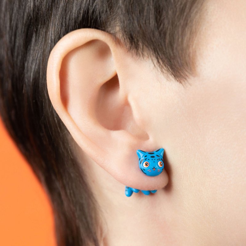 蓝色老虎耳环 - 送给猫奴的可爱饰品 - 手工艺术品 - 耳环/耳夹 - 其他材质 蓝色