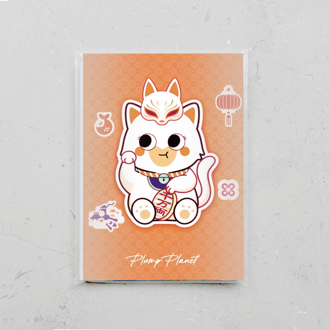 复古招财猫 【POP ART插画名信片 】 - 卡片/明信片 - 纸 橘色