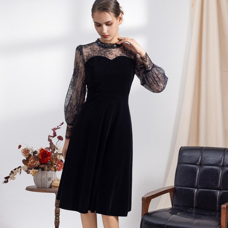 【MEDUSA】气质黑色丝绒礼服洋装(M-XL) | 小礼服 晚宴服 - 晚装/礼服 - 聚酯纤维 黑色