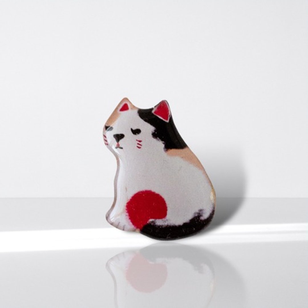 纱球和印花布猫胸针 - 胸针 - 塑料 