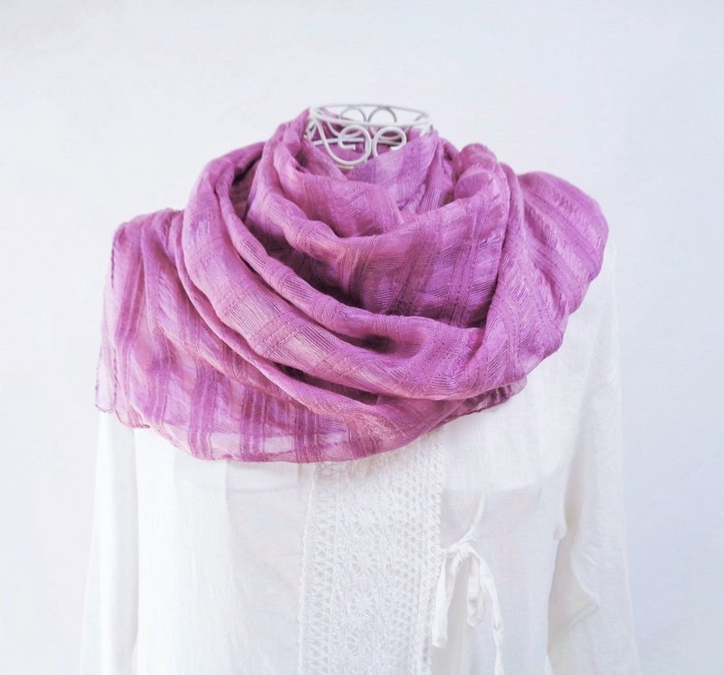 Vegetable dyeing, purple root dyeing, silk, large long stole, horizontal stripes - 围巾/披肩 - 丝．绢 紫色