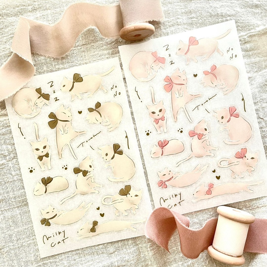 Milky Cat / 转印贴纸 - 贴纸 - 塑料 
