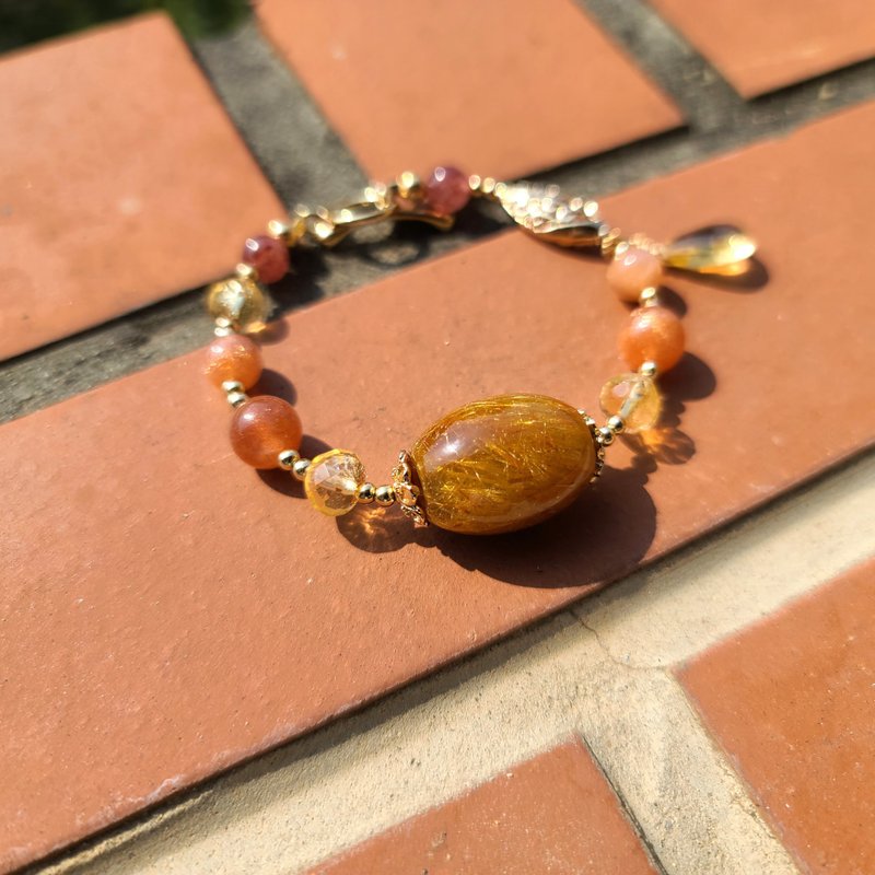 女孩水晶世界-【Treasure】金发晶 手作 天然水晶手链 - 手链/手环 - 宝石 橘色