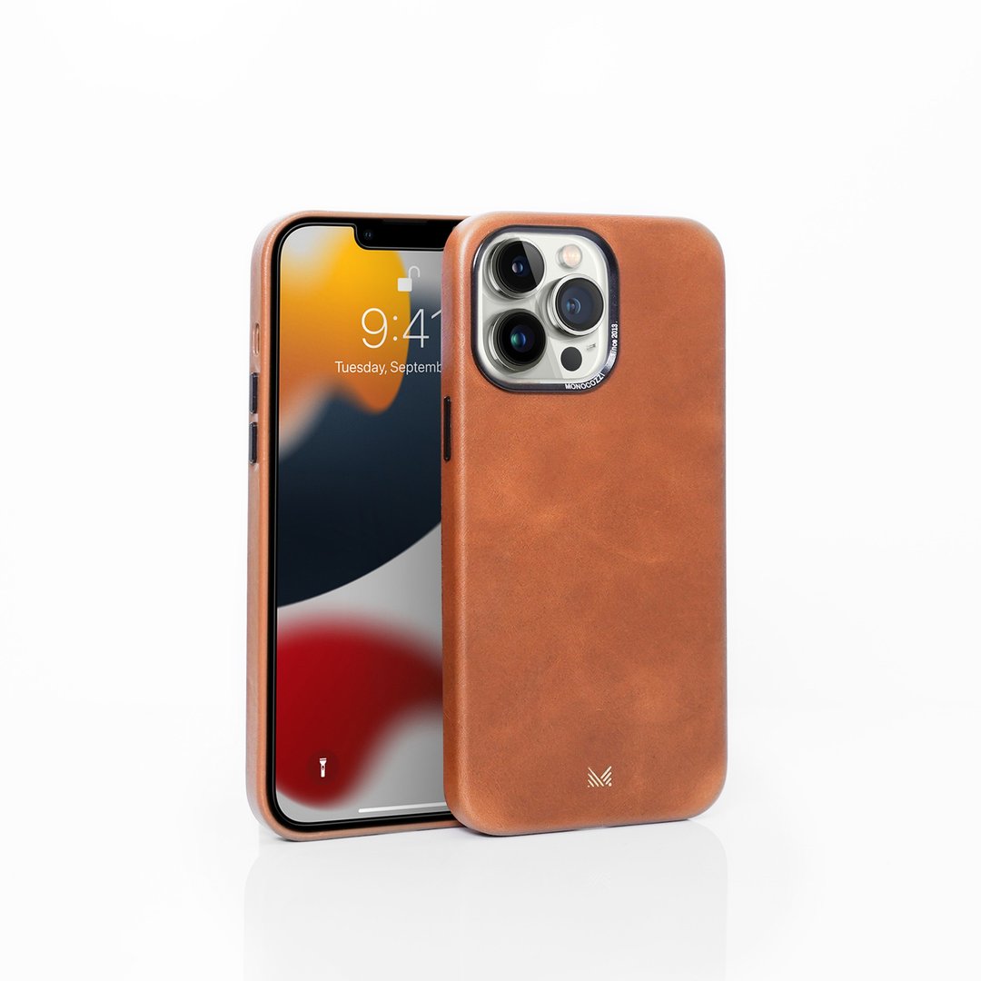 EXQUISITE | iPhone 14 Pro Max 高级真皮兼容 MagSafe手机保护殻 - 手机壳/手机套 - 真皮 橘色