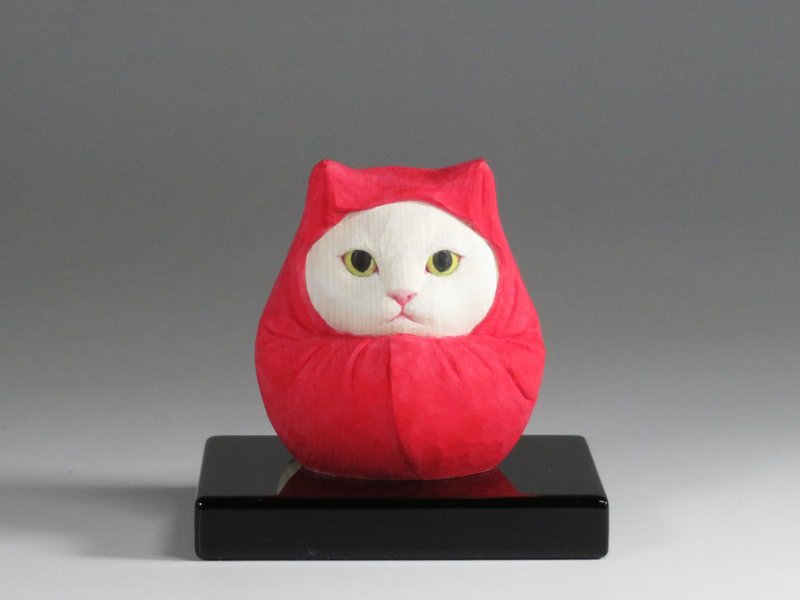 佛系猫咪  木雕  2409 - 摆饰 - 木头 红色