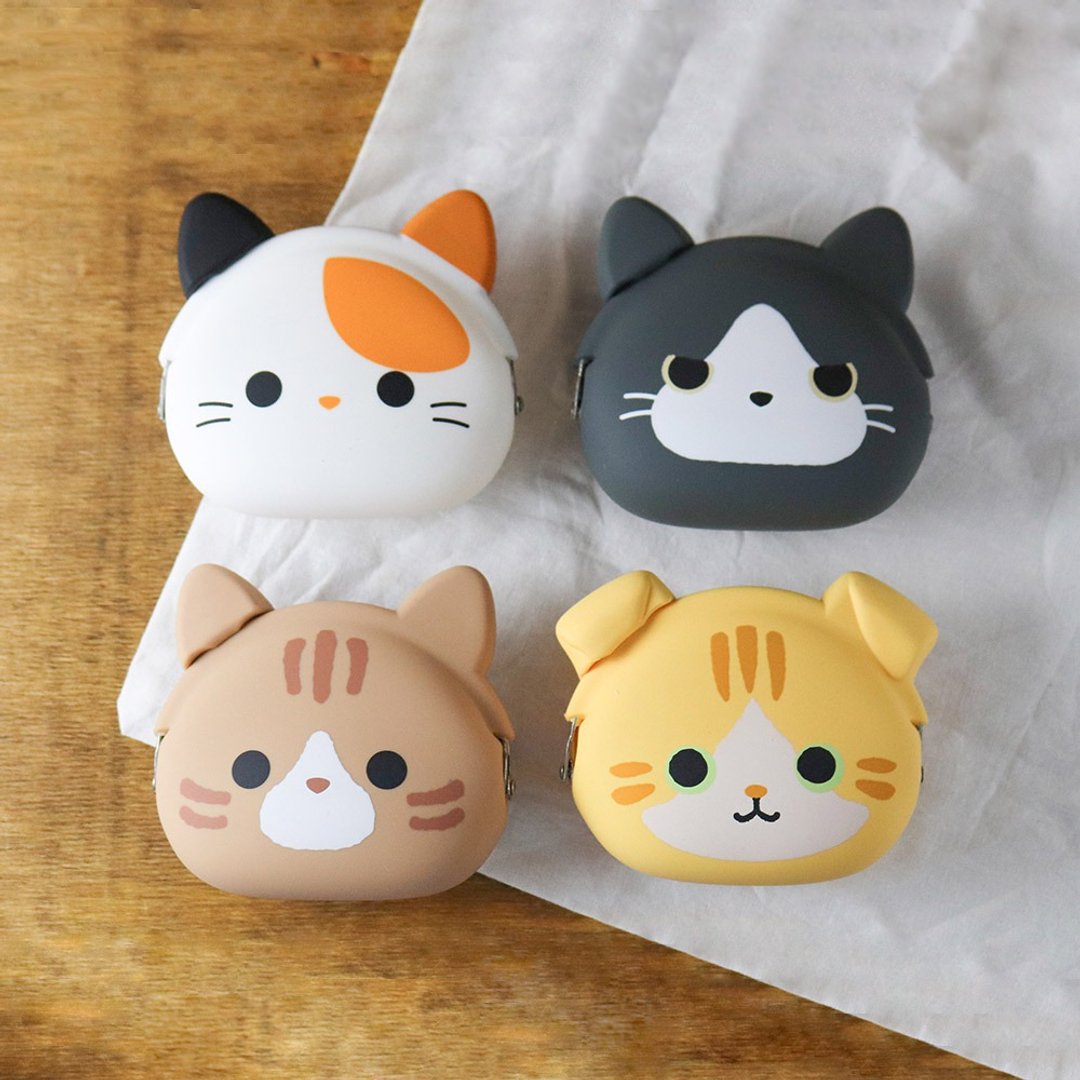 mimi POCHI Friends 三色猫 虎斑猫 奔驰猫 折耳猫 硅胶口金包 - 零钱包 - 硅胶 卡其色