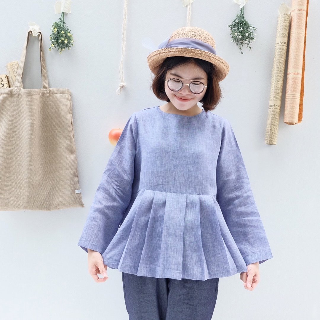 Haruka Blouse : Lavender Color - 女装短裤 - 棉 蓝色