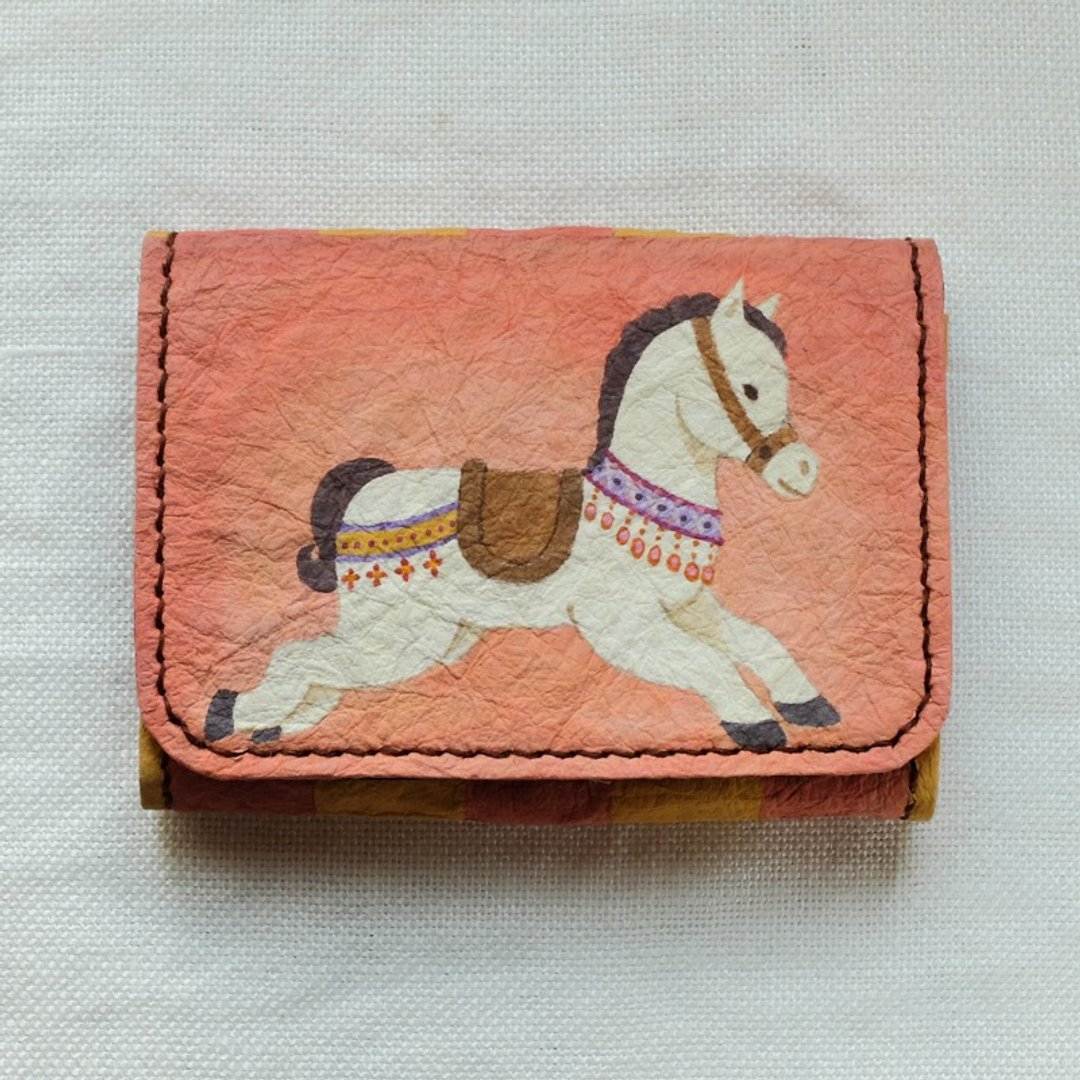 Handmade Japanese paper coin case <Rotary horse> - 零钱包 - 纸 橘色