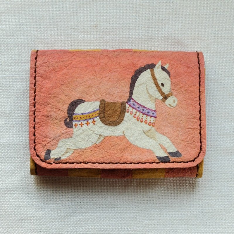 Handmade Japanese paper coin case <Rotary horse> - 零钱包 - 纸 橘色