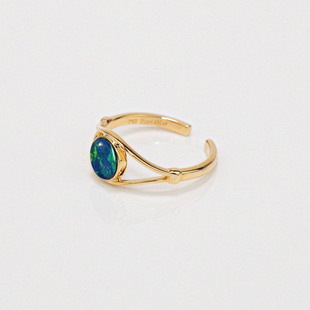 【PurpleMay Jewellery】18K金简约澳宝蛋白石戒指 婚戒订制R184 - 戒指 - 宝石 白色