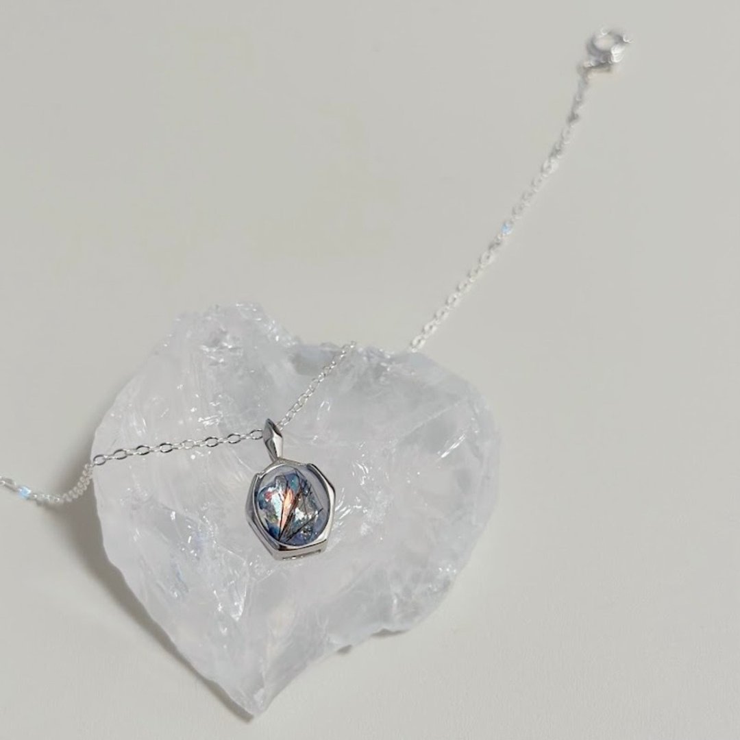 925纯银 时光宝石x海洋之心胎毛 脐带项链 - 婴儿饰品 - 银 