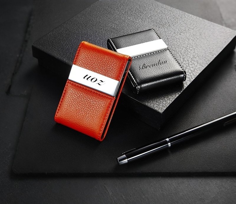 大容量皮革名片夾兩色入禮盒裝免費刻字 - 名片夹/名片盒 - 人造皮革 多色