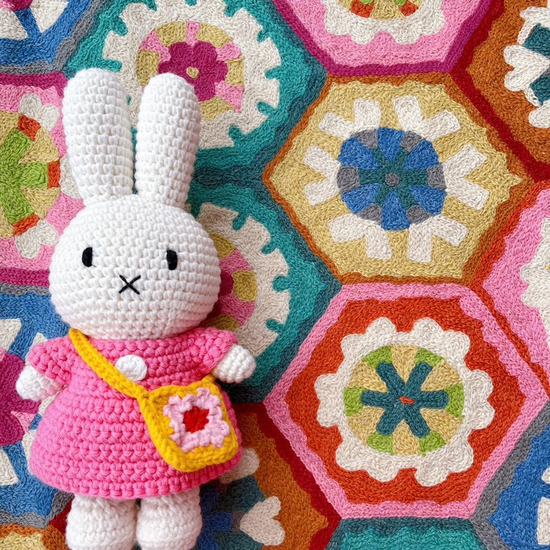 荷兰 Just Dutch | Miffy 米飞兔和她的新桃红洋装及小花包 - 玩偶/公仔 - 棉．麻 红色