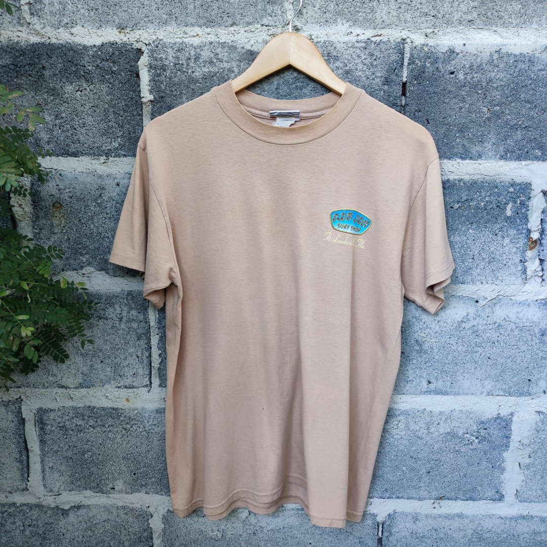 Vintage 90s Jon Surf Shop Ft. Lauderdale Hawaii T-Shirt - 男装上衣/T 恤 - 棉 卡其色