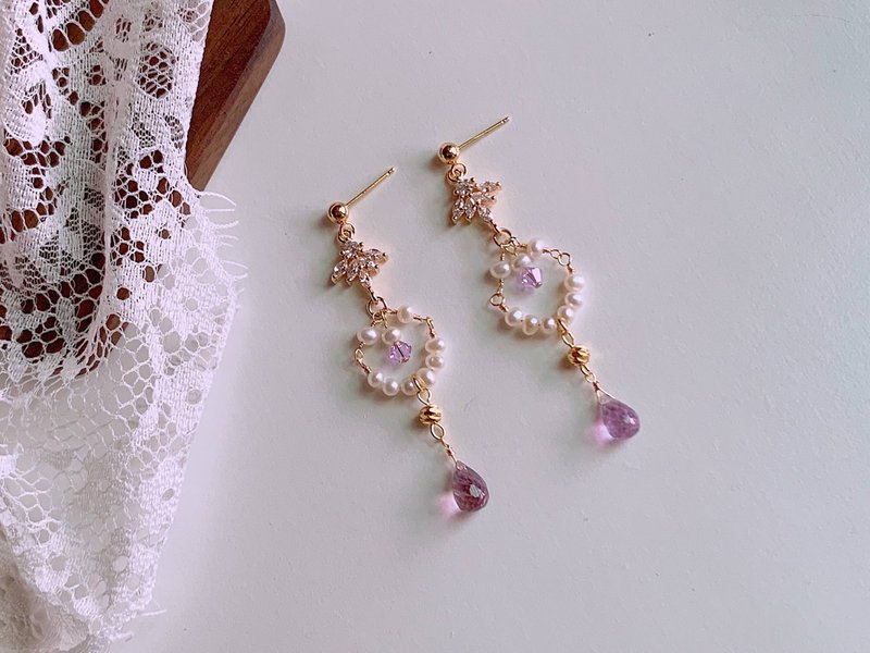 修女的祈祷 | 耳环 - 耳环/耳夹 - 半宝石 紫色