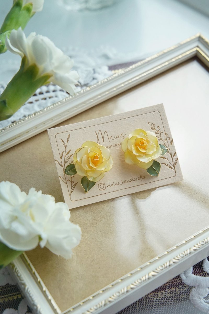 月季 • 橘黄 - 贴耳款手工树脂耳环饰品礼物 - 耳环/耳夹 - 树脂 黄色