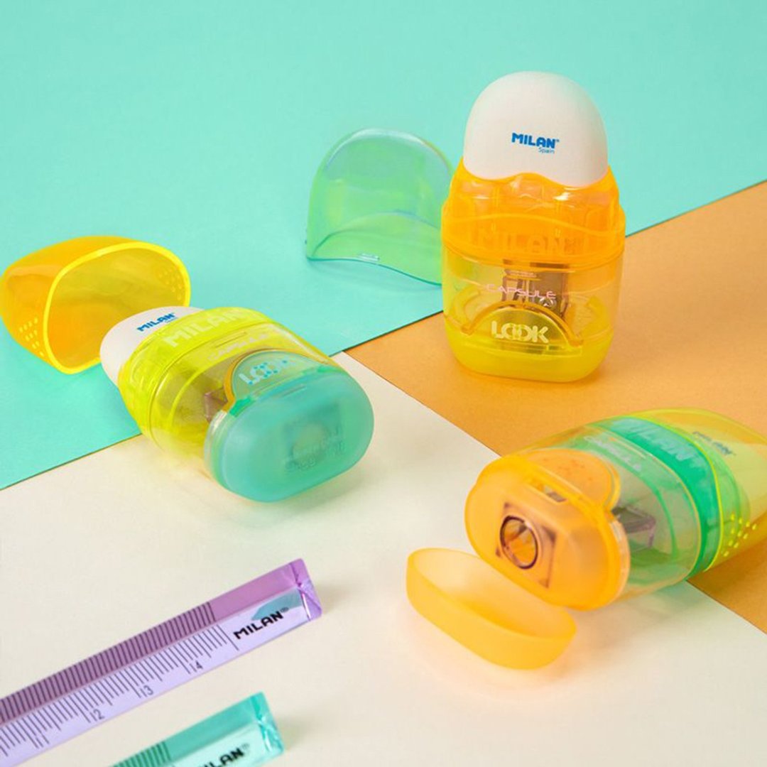 MILAN太空胶囊橡皮擦+削笔器_泡泡糖(随机出货) - 削笔器 - 塑料 多色