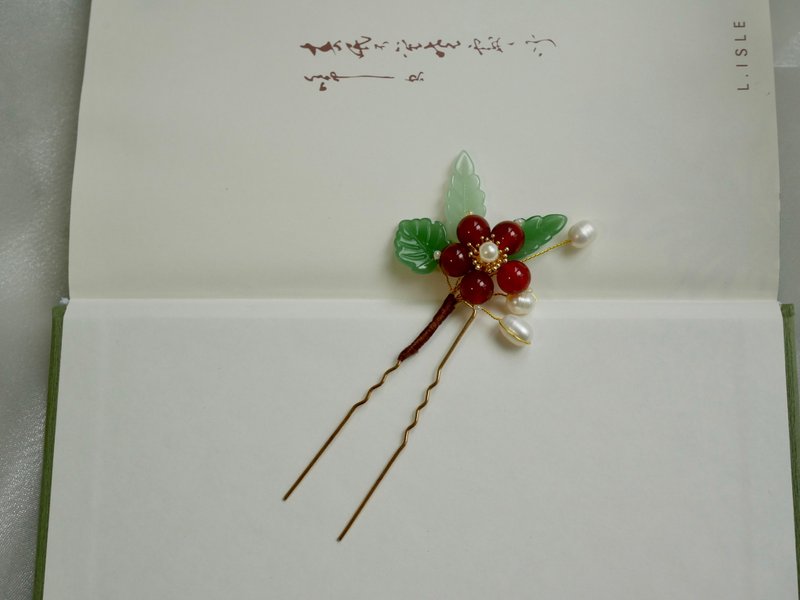 天然石水晶  梅花发饰发夹发钗配饰旗袍古风汉服新中式 可定制 - 发饰 - 水晶 红色