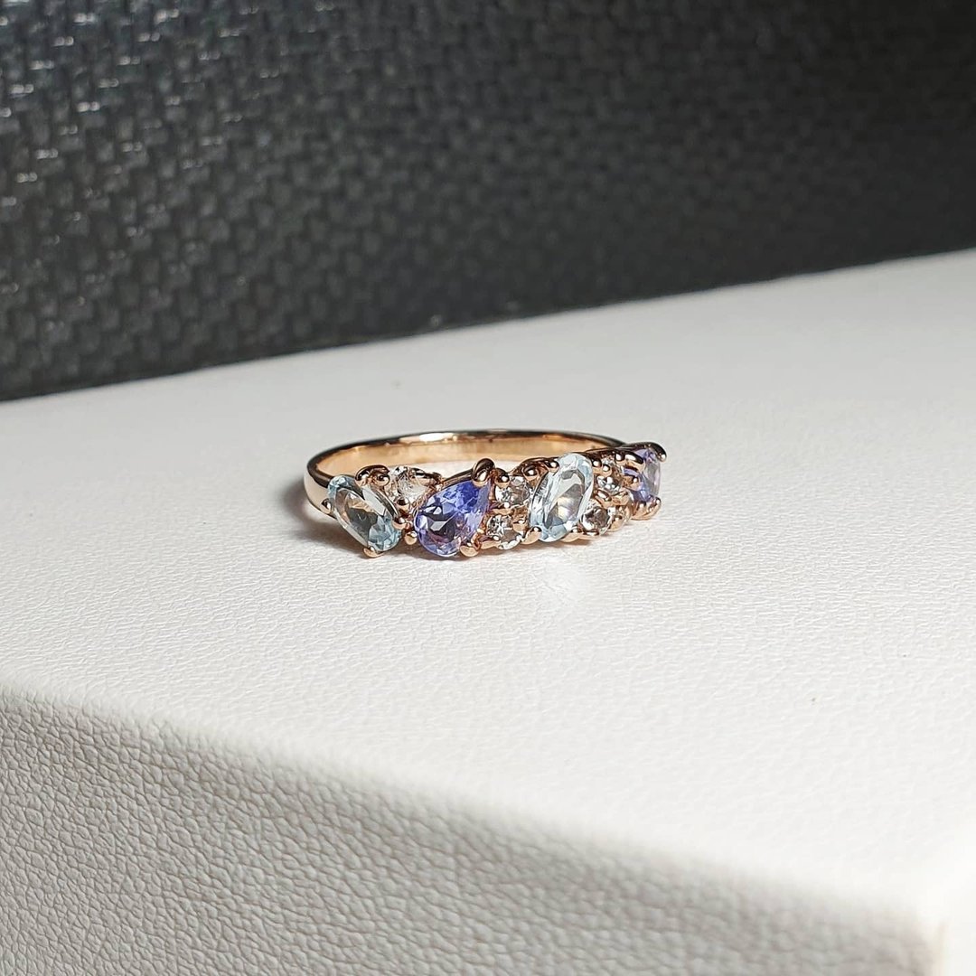 Blue topaz, Tanzanite, White topaz gemstone ring, 925 Silver - 戒指 - 宝石 蓝色
