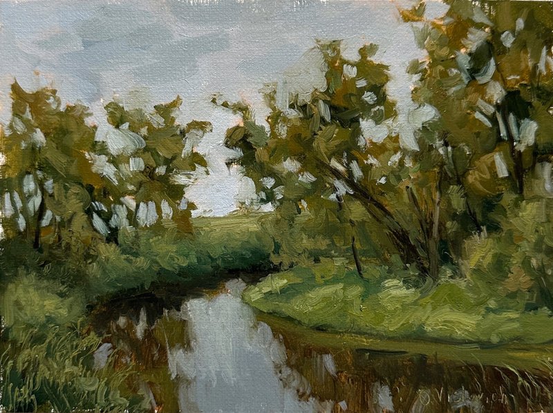原创油画河流风景小艺术品乡村别墅装饰 6x8 英寸 - 墙贴/壁贴 - 其他材质 