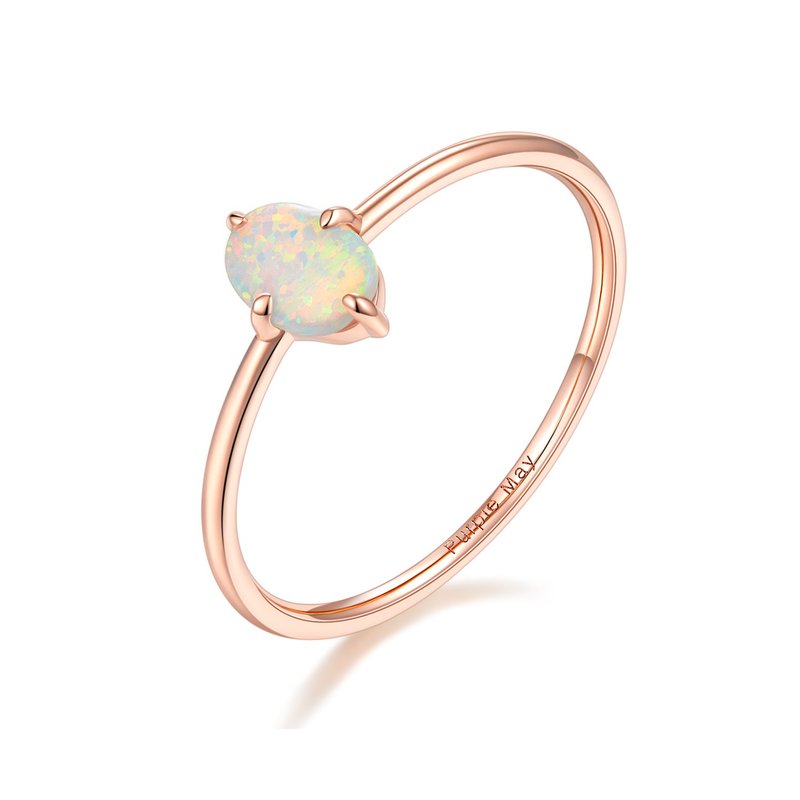 【PurpleMay Jewellery】18K金简约澳宝蛋白石戒指 婚戒订制R025 - 戒指 - 宝石 白色