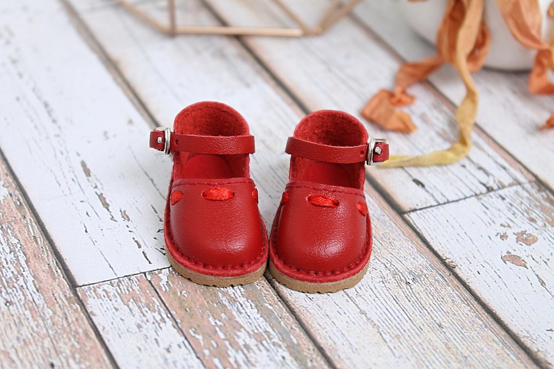 Little Darling leather doll shoes of red color 46mm - 玩偶/公仔 - 真皮 红色