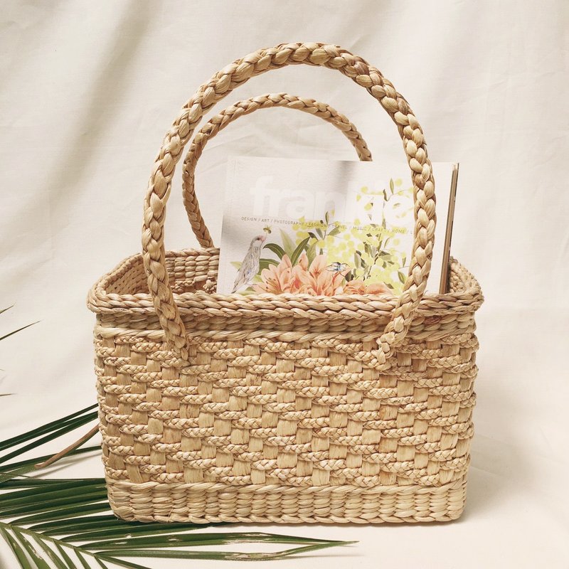 Rectangle Straw Basket Handbag - 手提包/手提袋 - 植物．花 咖啡色