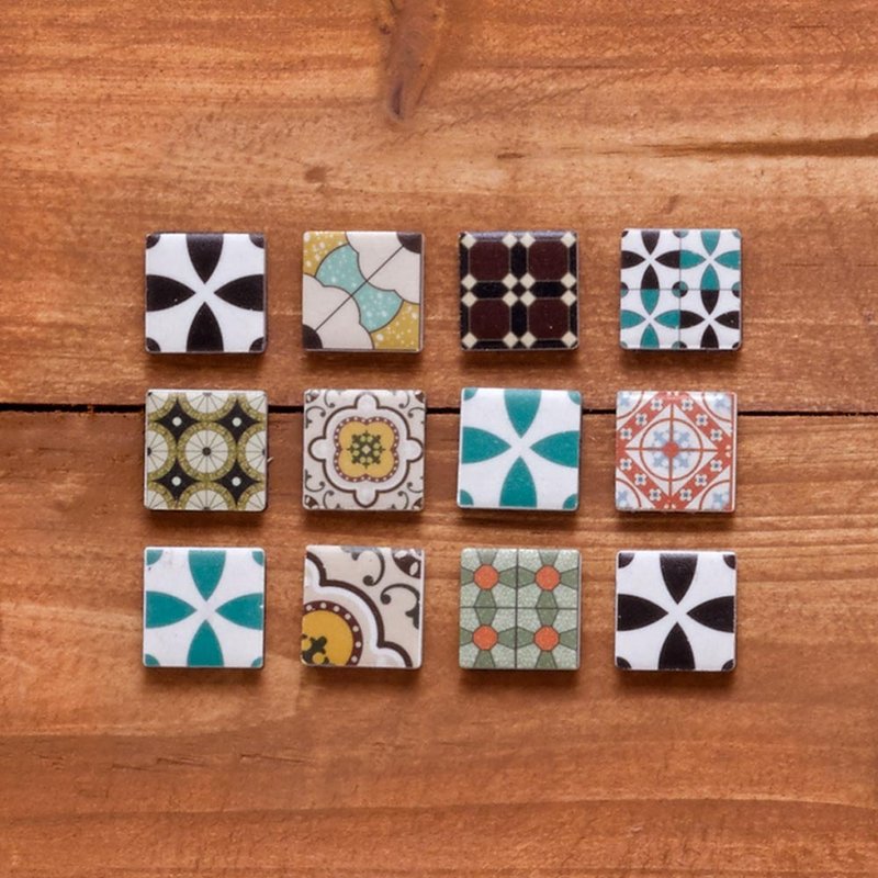 花砖设计磁砖磁铁1入 - 冰箱贴/磁贴 - 陶 多色