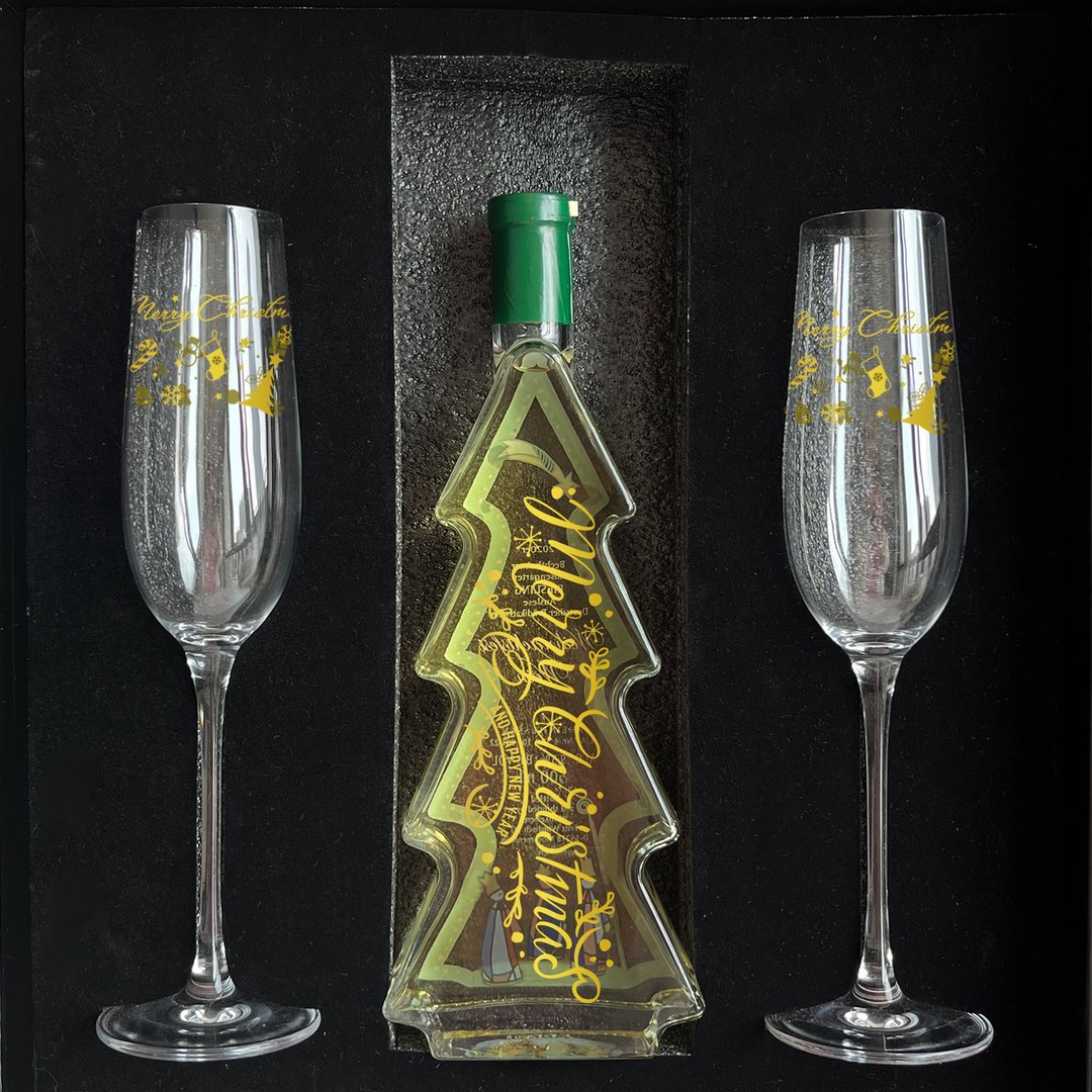 圣诞交换礼物|订制香槟套装 定制化雕刻香槟对杯 送伴侣送朋友 - 酒类 - 玻璃 