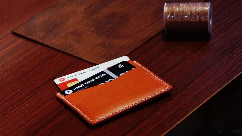 四卡位一暗格双面卡片套 | 手缝材料包 | BSP138 - 皮件 - 真皮 橘色