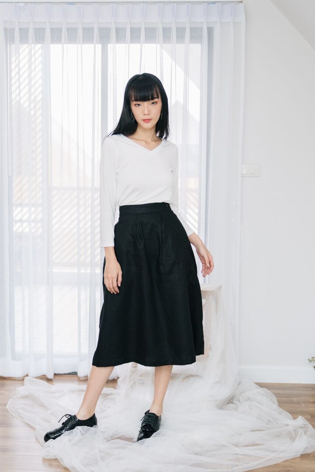 Pleated Long Skirt in Black - 裙子 - 亚麻 黑色
